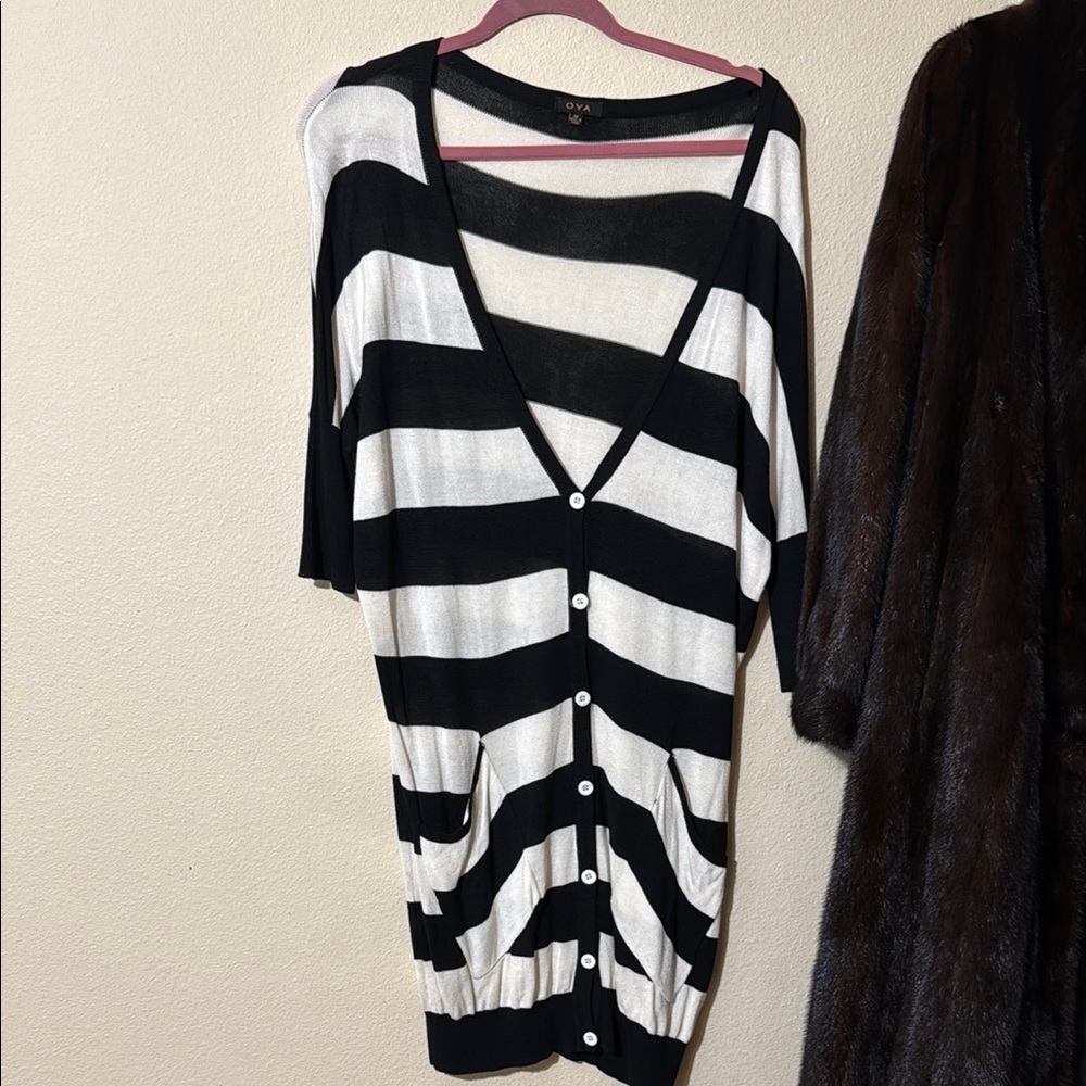 Black and White Striped Cardigan duster